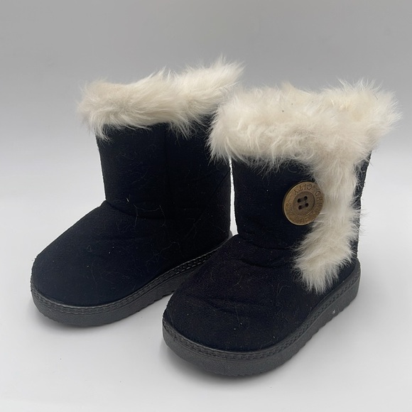 China Buttons City Toddler Girls Boots Black Faux Fur Lined Boots Size 21 - Picture 2 of 8